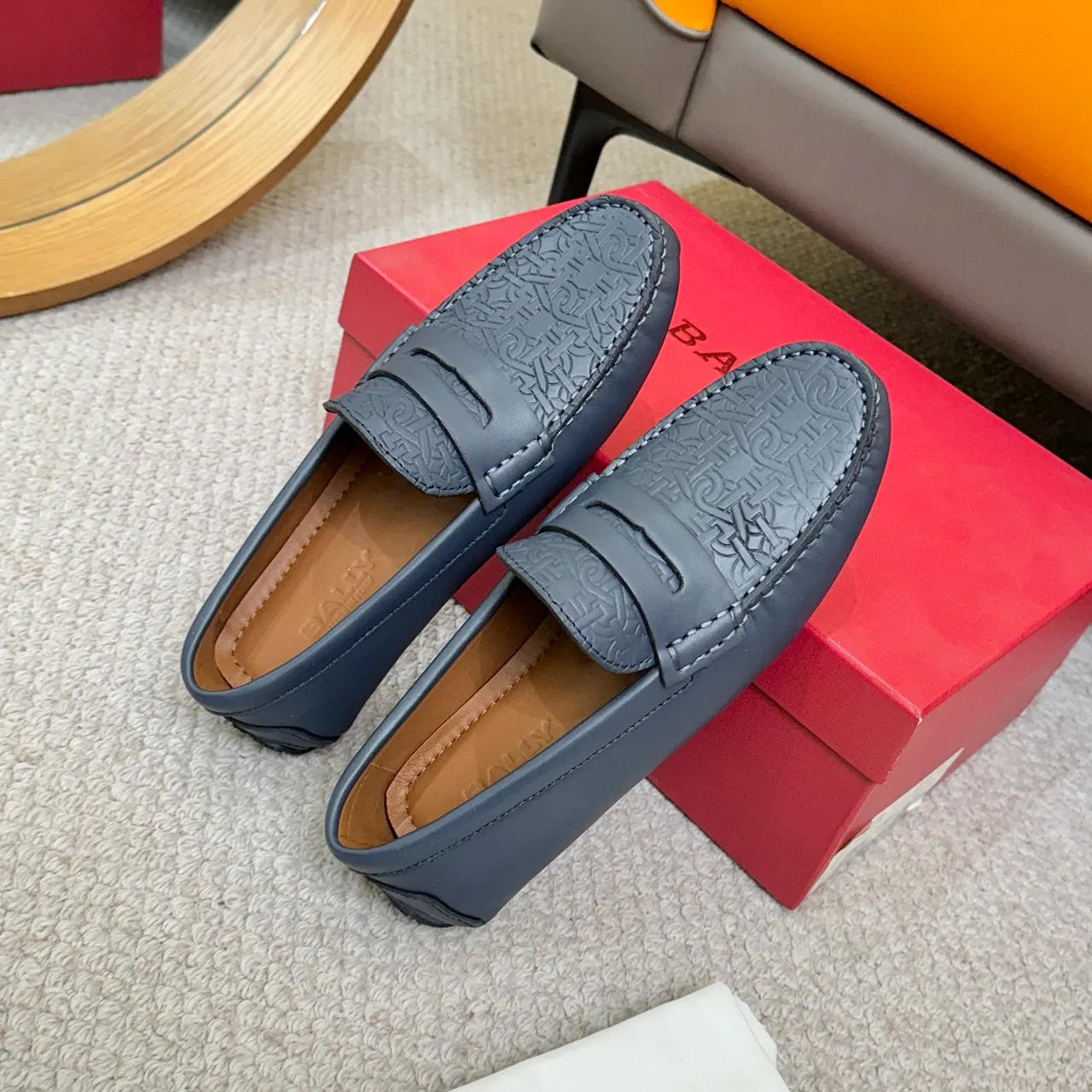 Bally Embossed Monogram Navy Loafers 9
