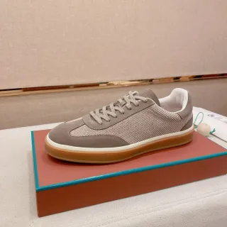 Beige and Gray Mesh-Suede Low-Top Lifestyle Sneaker