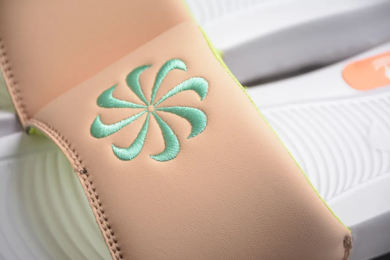 Beige and Lime Green Embroidered Floral Strap Slippers 6
