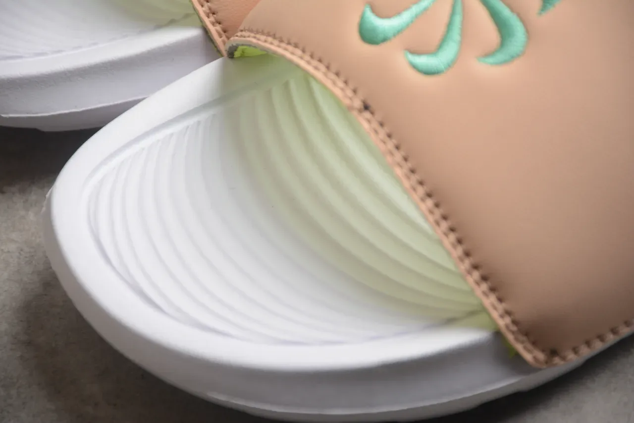 Beige and Lime Green Embroidered Floral Strap Slippers 7