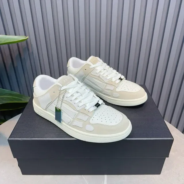 Beige and White Skeletal Overlay Lifestyle Sneakers 2
