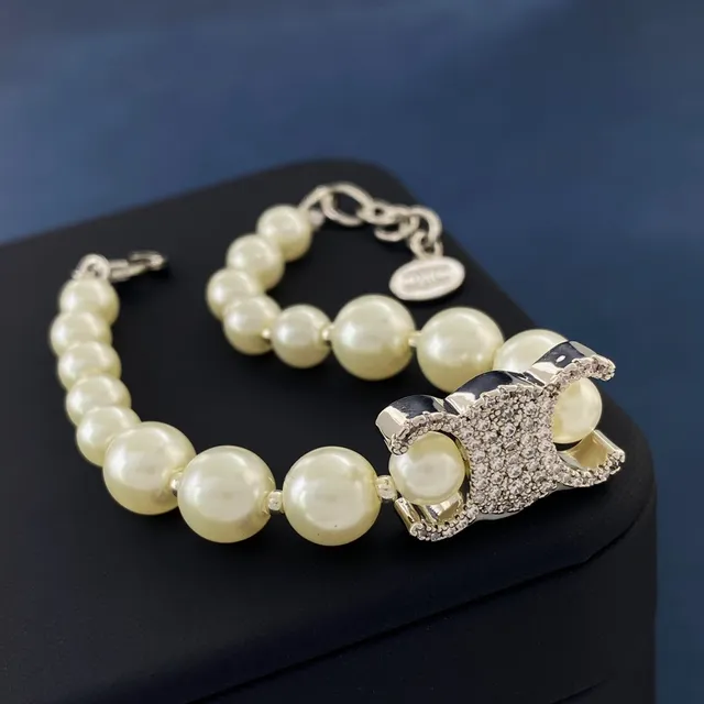 Beige Silver Pearl Strand Crystal-Embellished Centerpiece Bracelet 5
