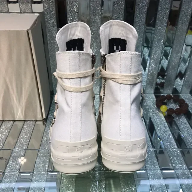 Beige White High-Top Canvas Upper Sneakers 3