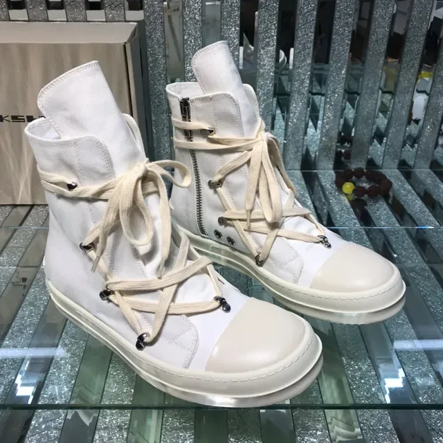 Beige White High-Top Canvas Upper Sneakers 7