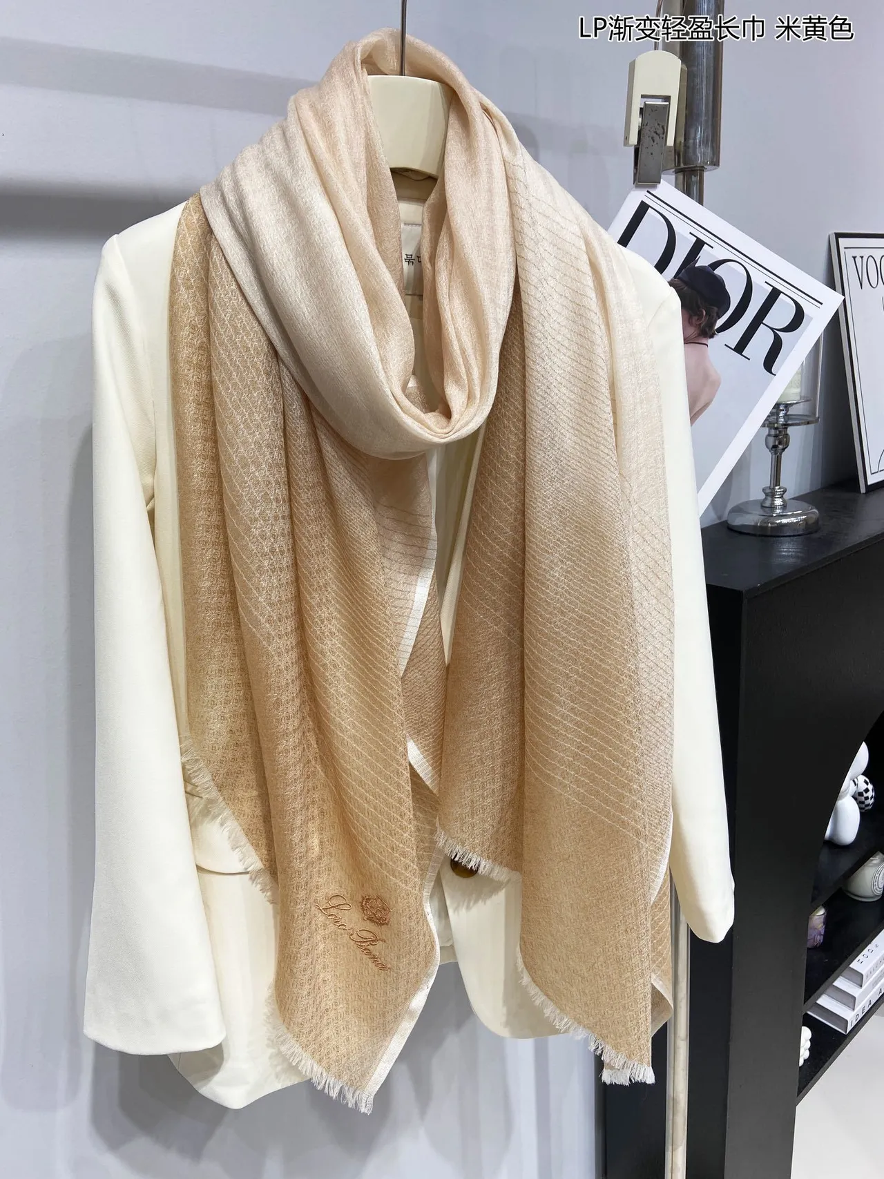 Beige White Lightweight Woven Graduated Shawl 9