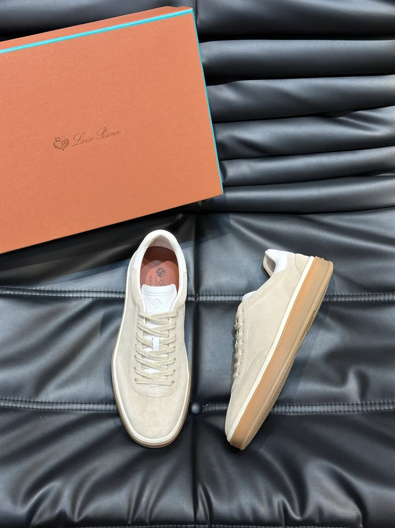 Beige White Suede Upper Gum Sole Sneakers 5