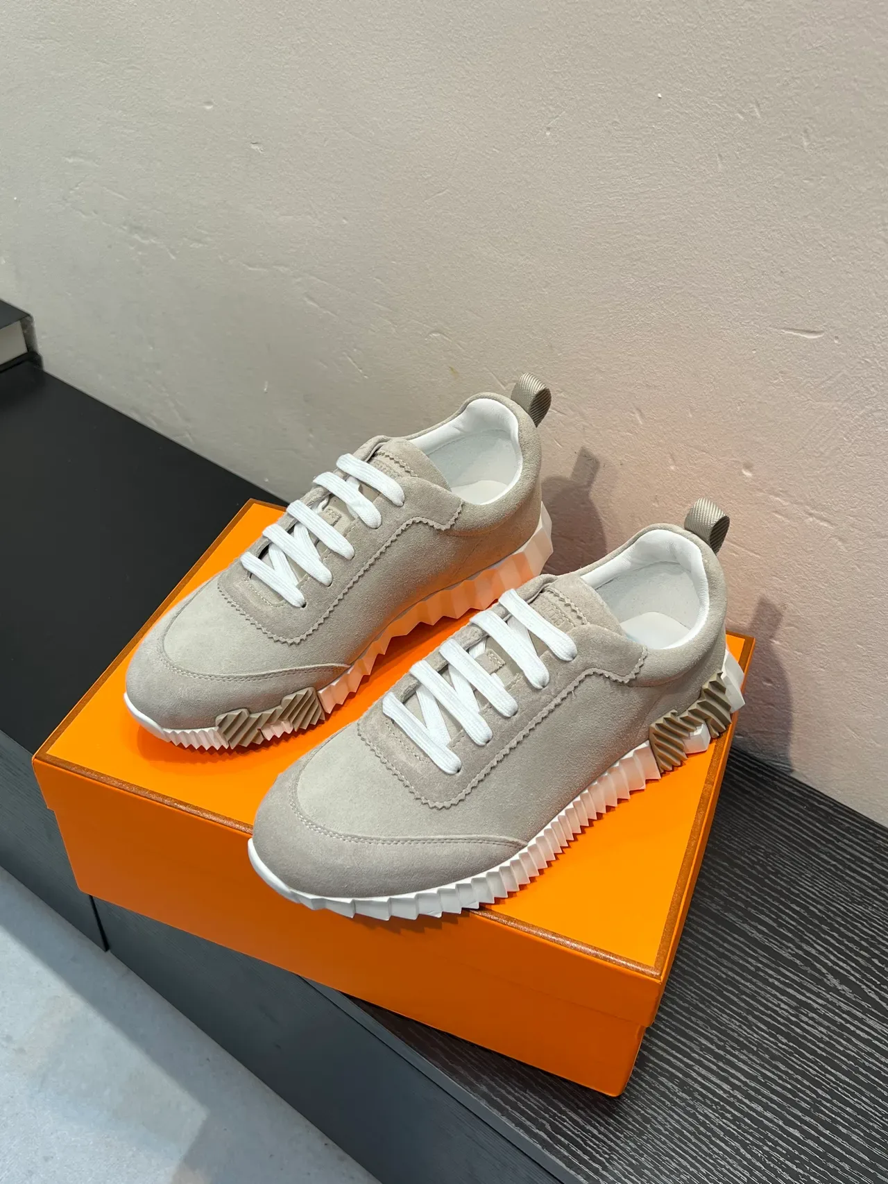 Beige White Suede Upper Sculpted Ridged Sole Sneakers 3