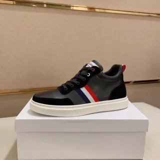 Black and Gray Leather-Suede Panelled Low-Top Sneaker