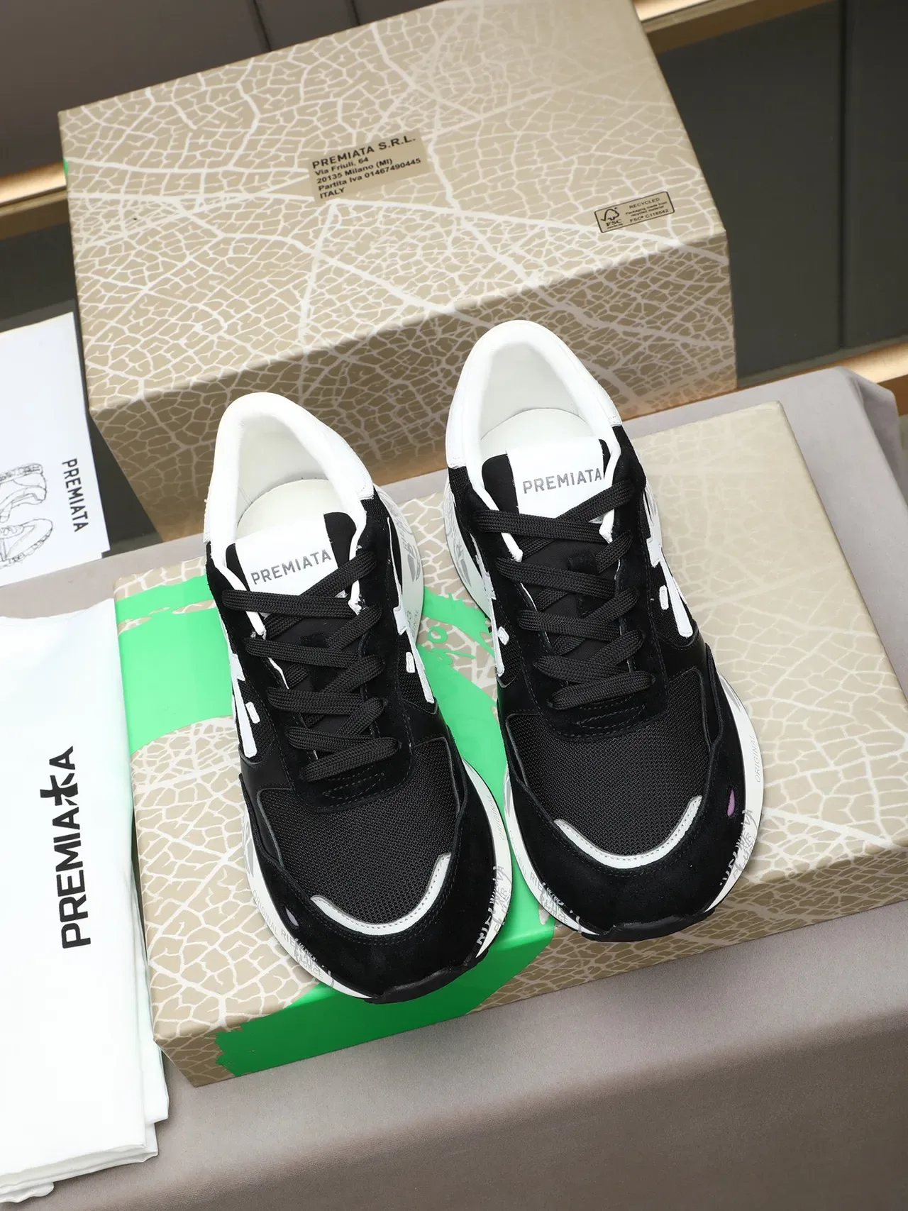 Black and White Mixed-Material Logo Sneaker 2