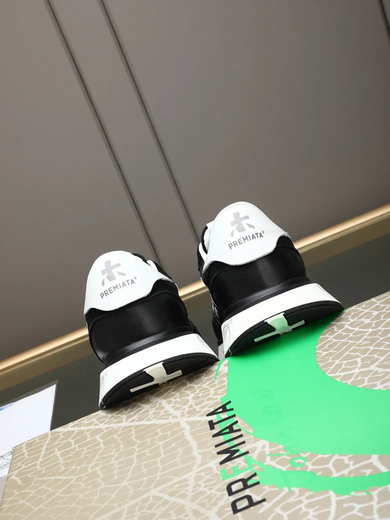 Black and White Mixed-Material Logo Sneaker 3