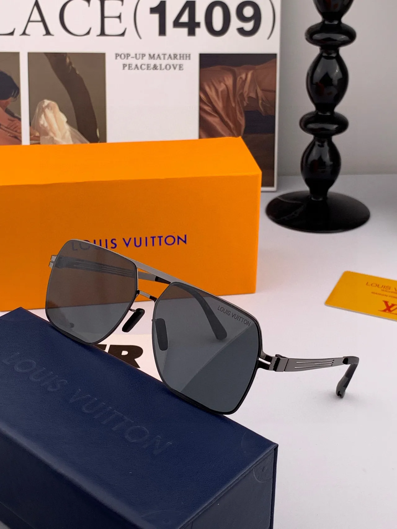 Black Aviator-Style Double-Bridge Sunglasses 2