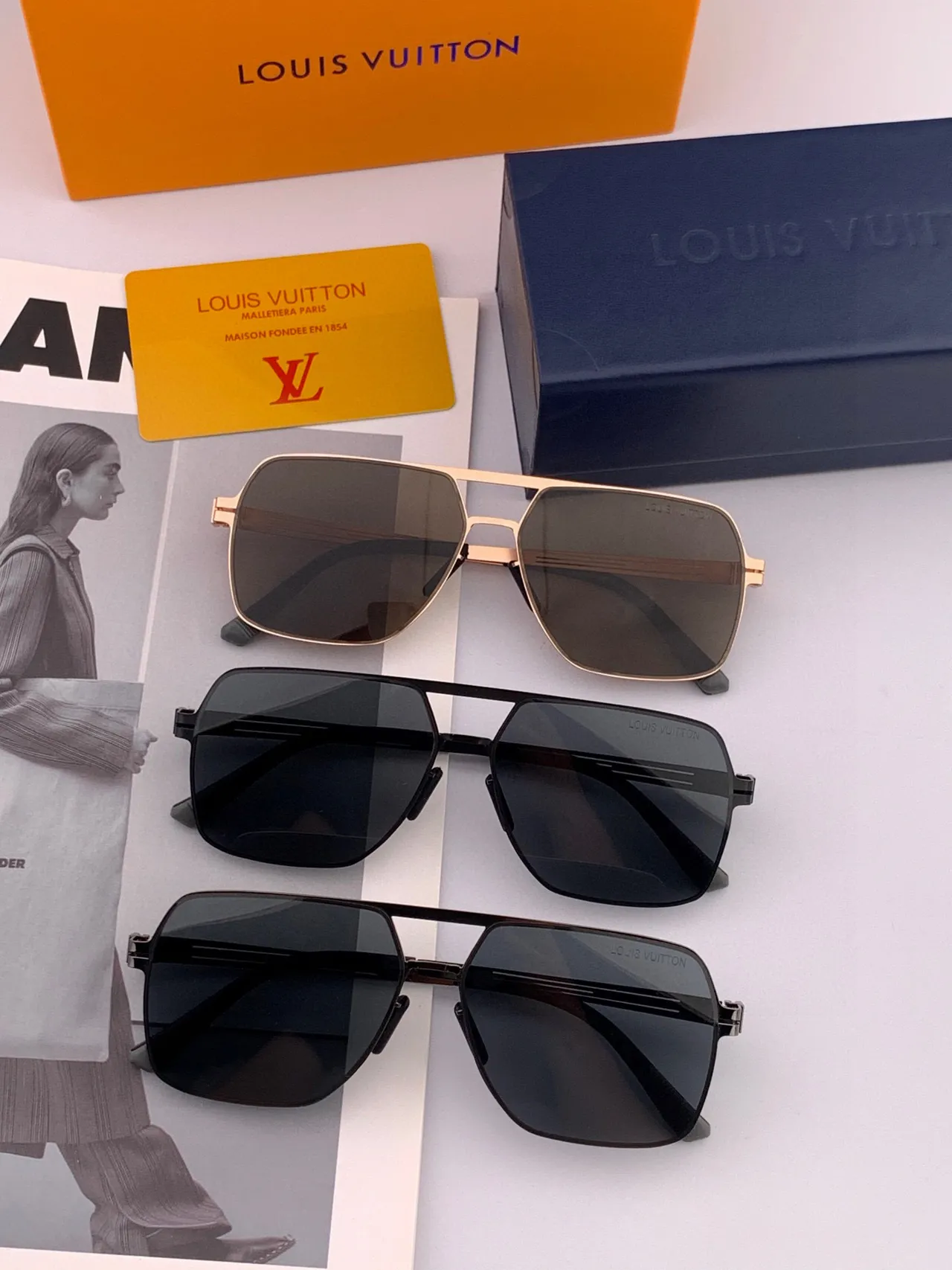 Black Aviator-Style Double-Bridge Sunglasses 8
