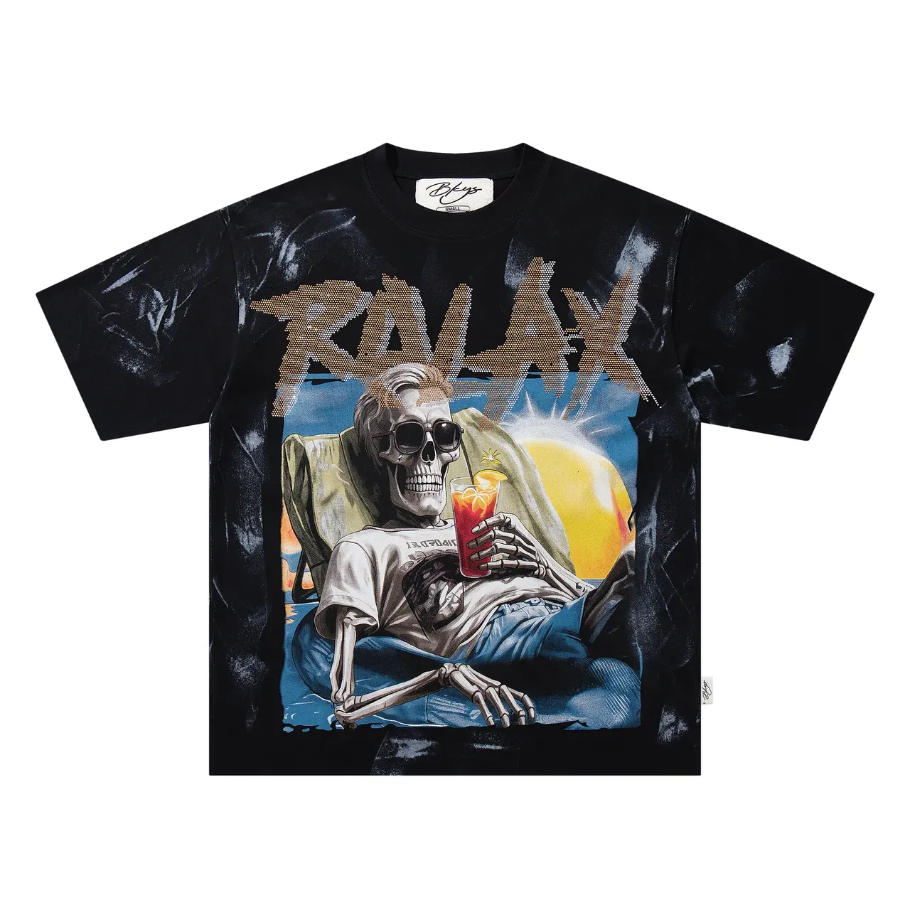 Black Beige Oversized Fit Graphic-Print Front And Back T-Shirt 3