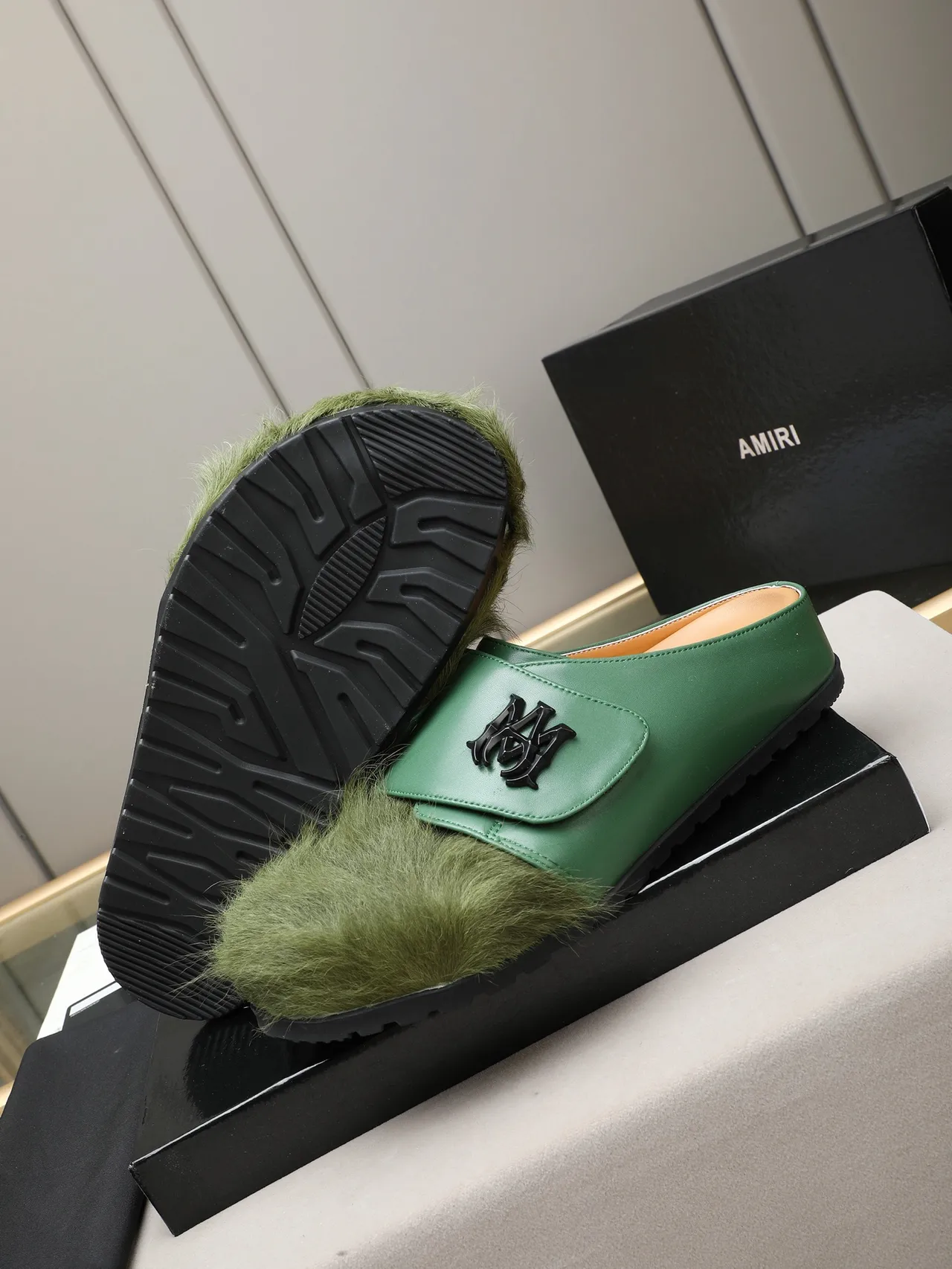 Black Brown Fur-Trimmed Leather Strap Casual Shoes 8