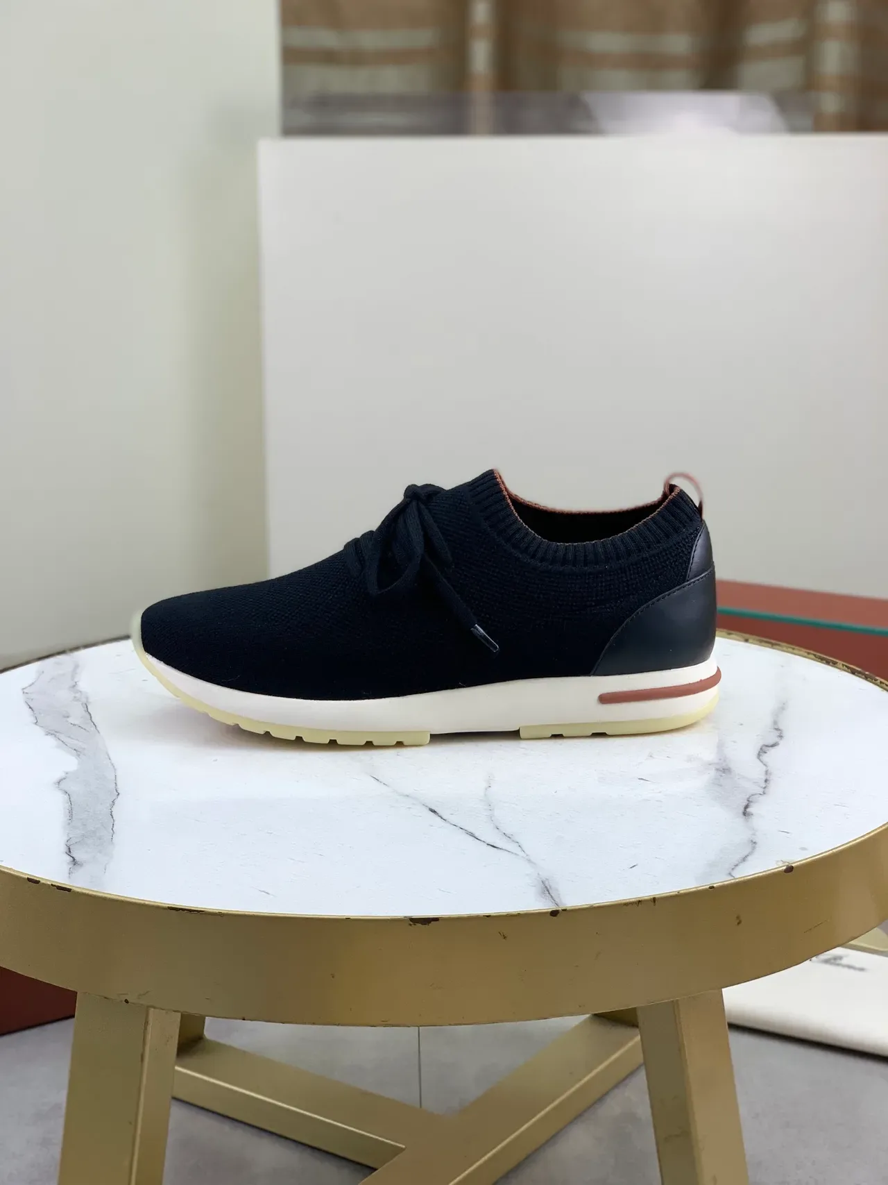 Black Brown Knit Sock-Collar Gold-Tone Aglet Sneakers 5