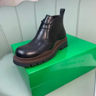 Black Brown Leather Upper Chunky Lug Sole Ankle Boots