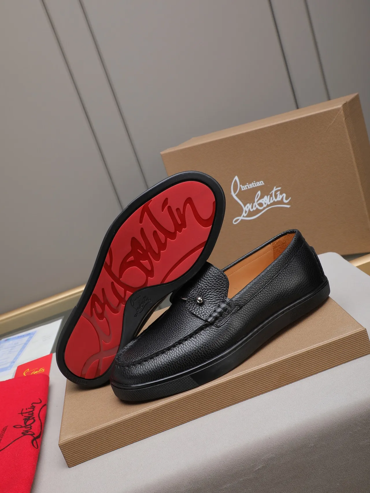 Black Brown Pebbled Leather Penny Strap Loafer 5