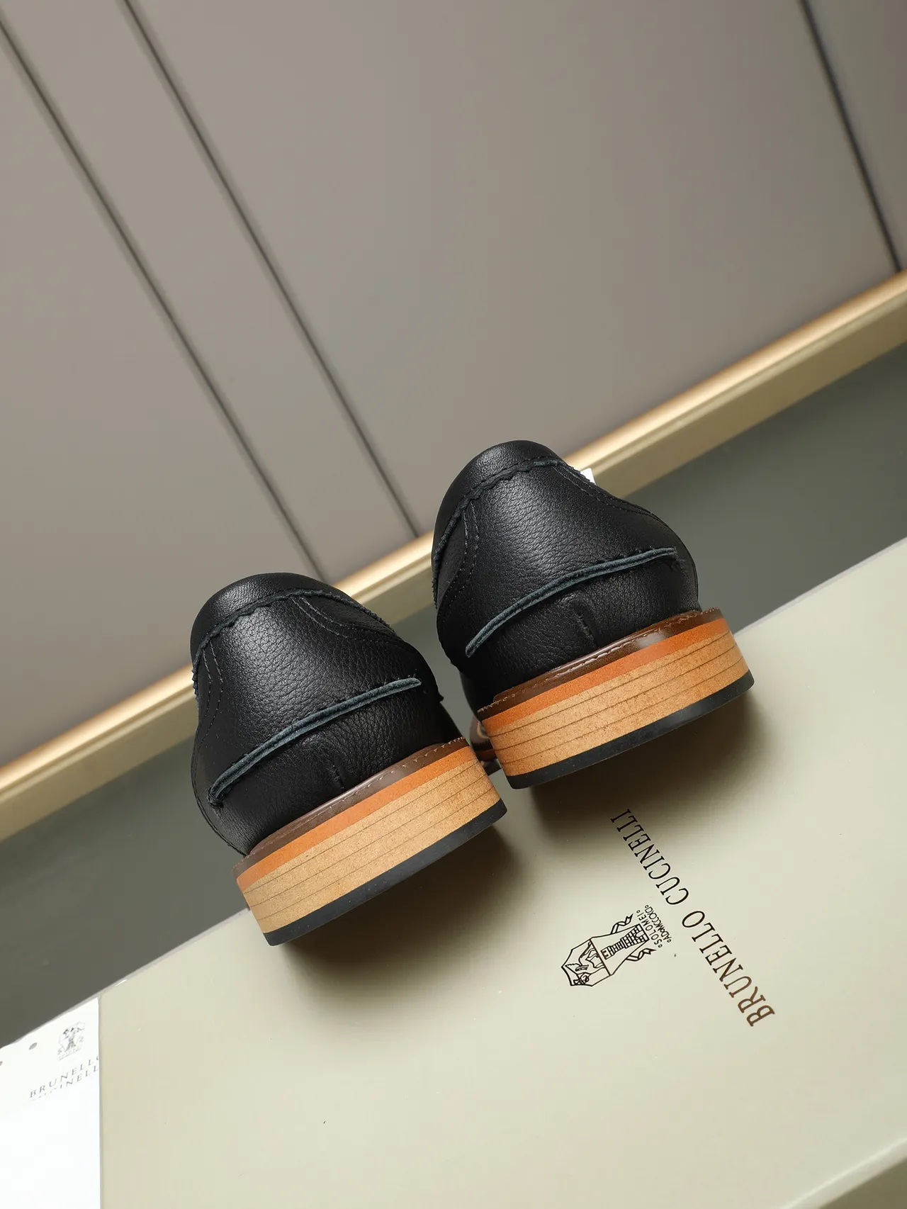 Black Brown Penny Textured Leather Loafer 3