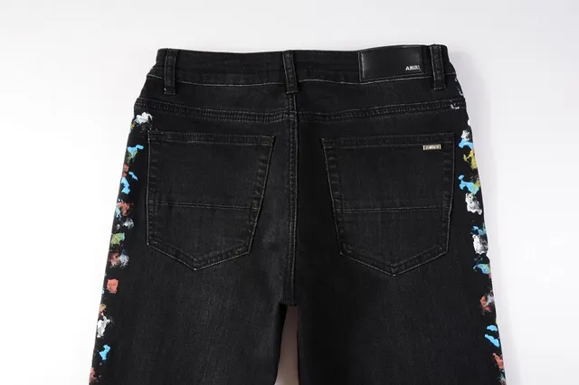Pantalones Vaqueros Negros Distressed con Bordados Florales Slim-Fit 16