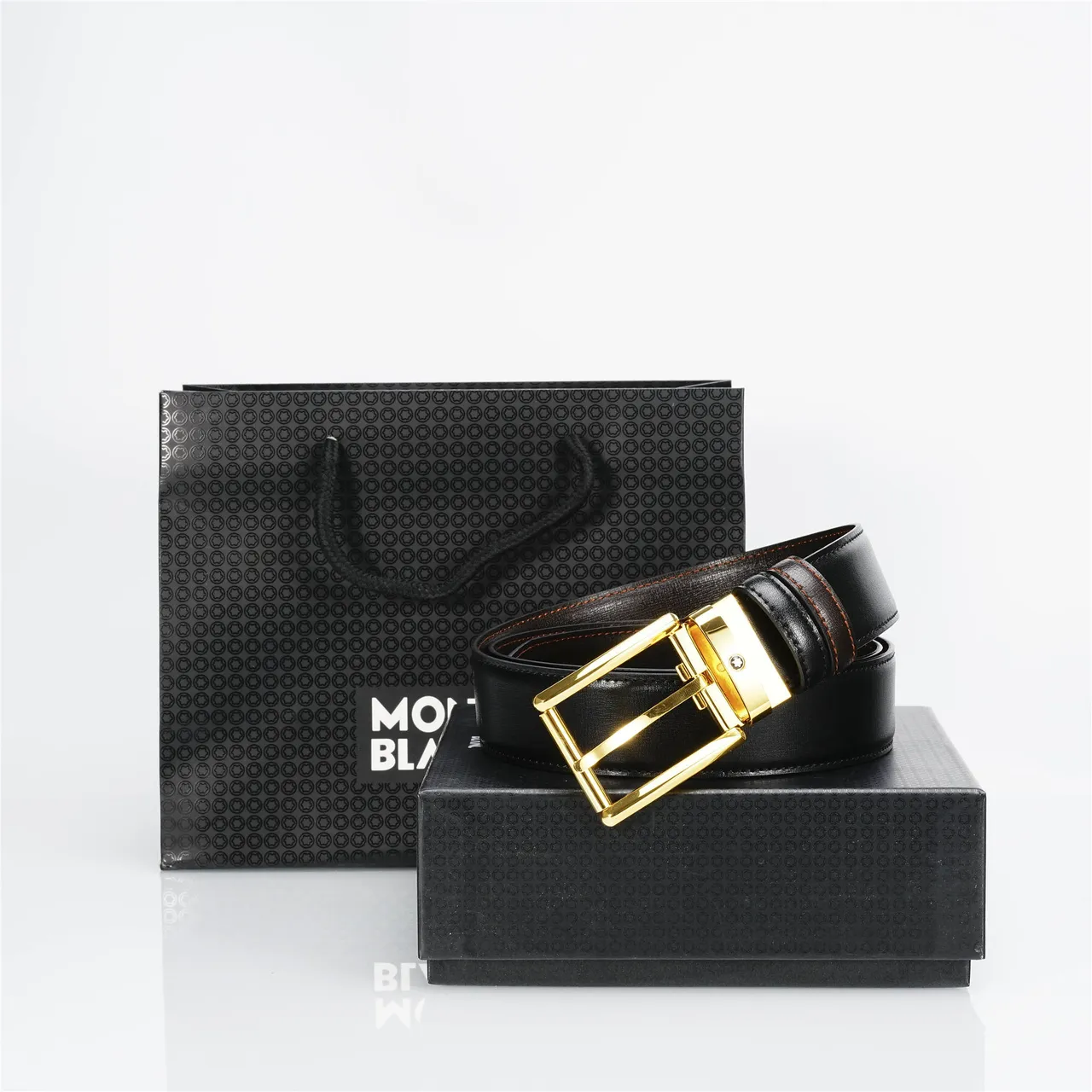 Black Gold ceinture en cuir avec boucle lisse rectangulaire 3