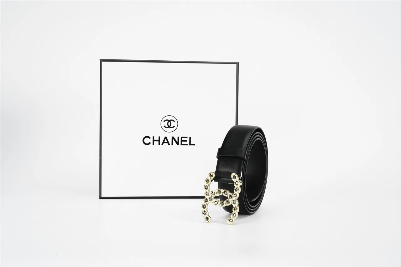 Black Gold Strap Chain-Link Buckle Leather Belt 6