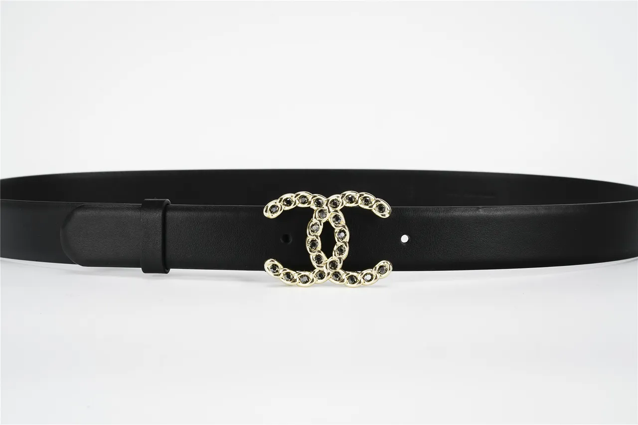 Black Gold Strap Chain-Link Buckle Leather Belt 8
