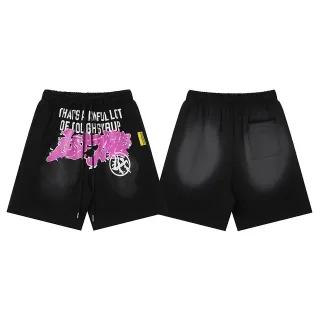 Black Graphic Print Drawstring Waist Shorts