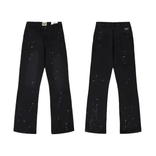 Black Paint-Splatter Distressed Flared Jeans