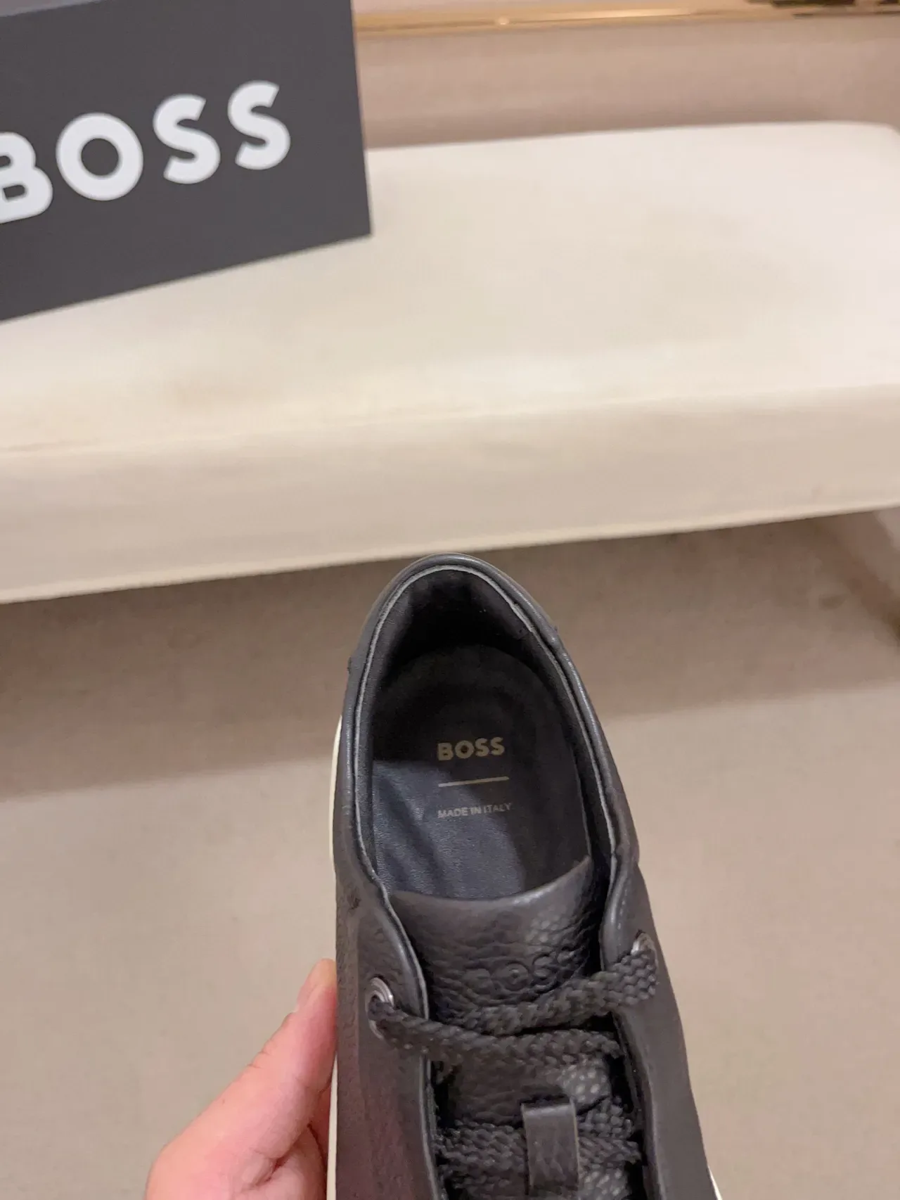 Black Pebbled Leather Low-Top Platform Sneaker 6