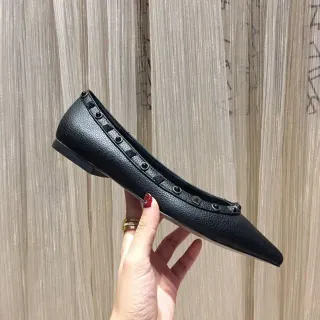 Black Pointed-Toe Studded Ballet Flats