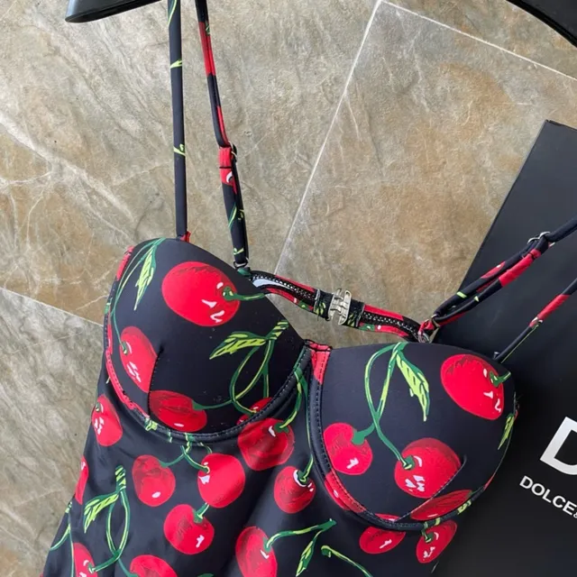 Black Red Cherry-Print Side-Cutout Swimwear 2