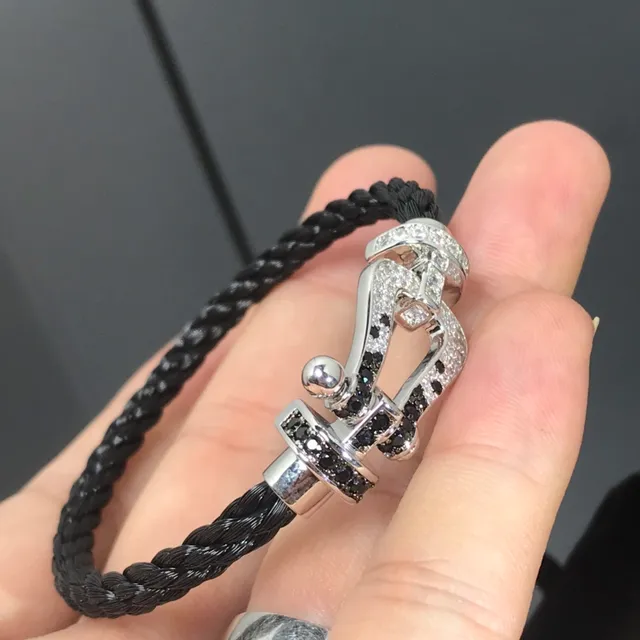 Black Silver Braided Cord Pavé-Set And Clear Stones Bracelet 4