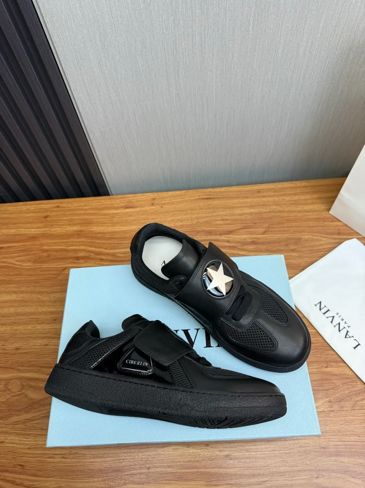 Black Silver Laceless Strap Closure Perforated Mesh Panel Sneakers 6