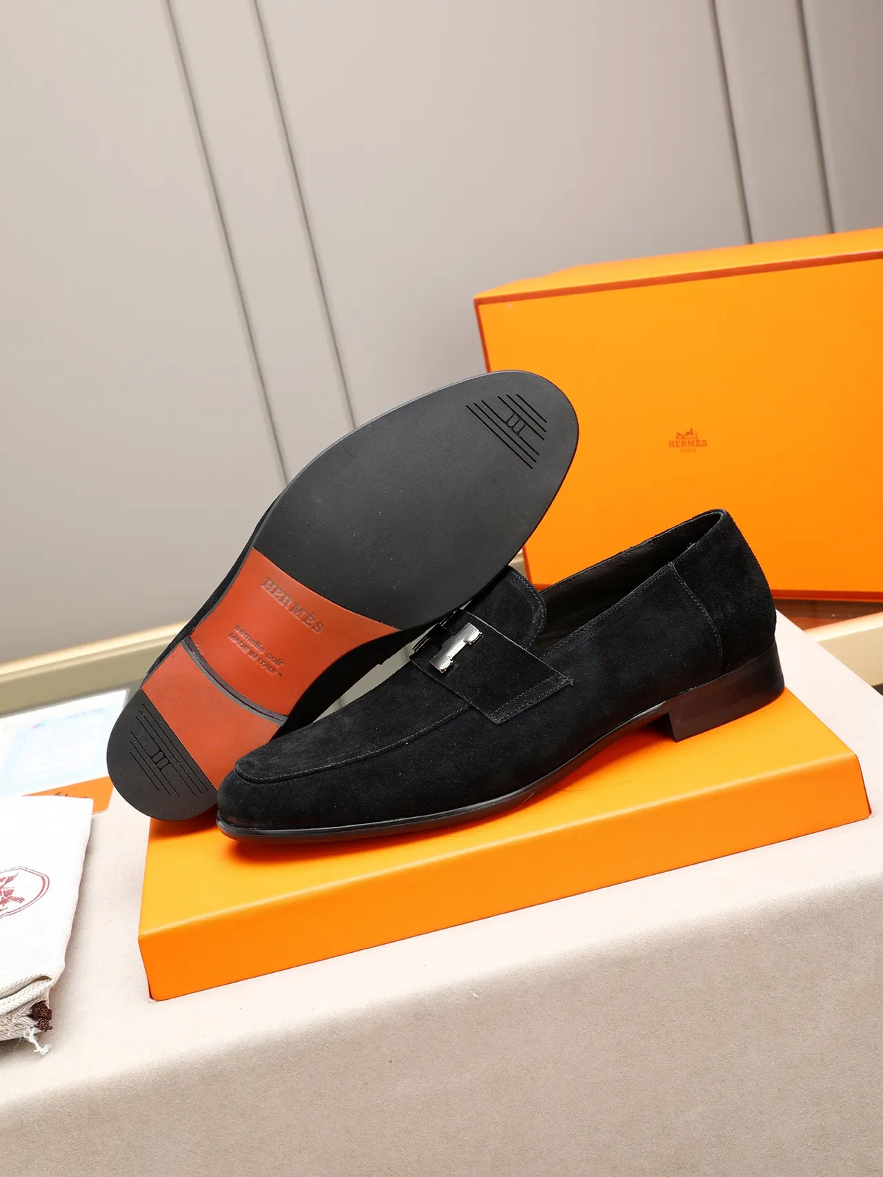 Black Silver Suede Upper Metal H-Buckle Strap Loafer 4