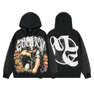 Black White Graphic-Print Front Abstract Logo Back Hoodie