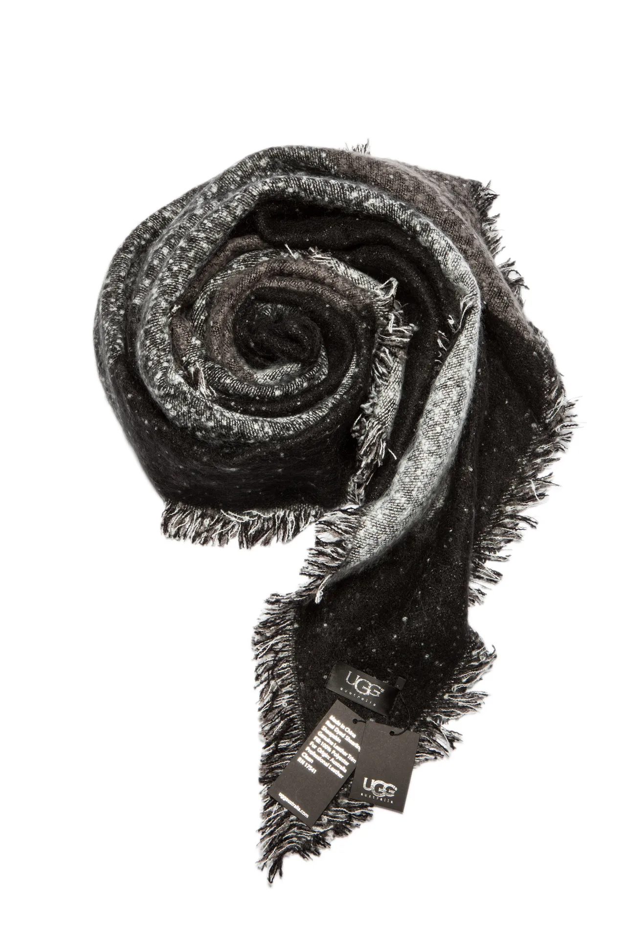 Black White Heavily Fringed Edge Dense Felted Weave Scarve 12