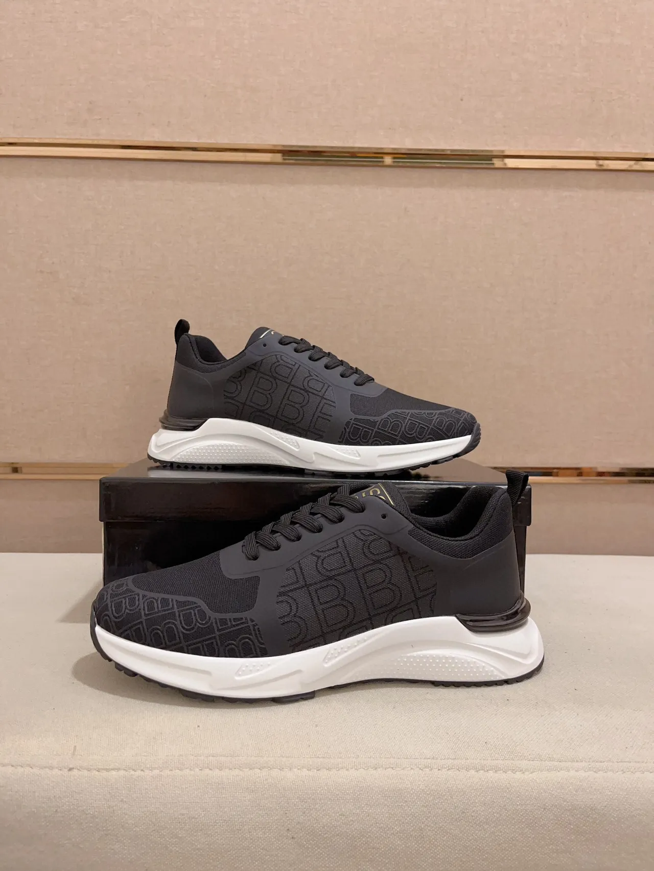 Black White Monogrammed Mesh Upper Sculpted Midsole Chunky Sneakers 7