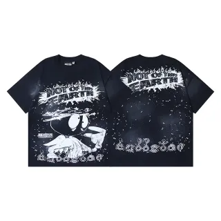 Black White Oversized Fit Screen-Print Graphic T-Shirt