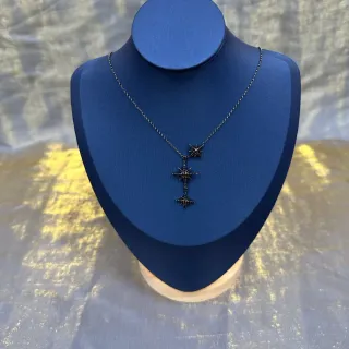 Blackened Metal Stacked Star Pendant Necklace