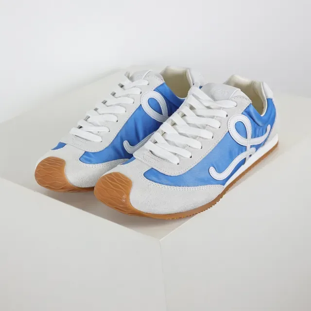 Blue and White Mixed-Material Low-Top Sneakers 2