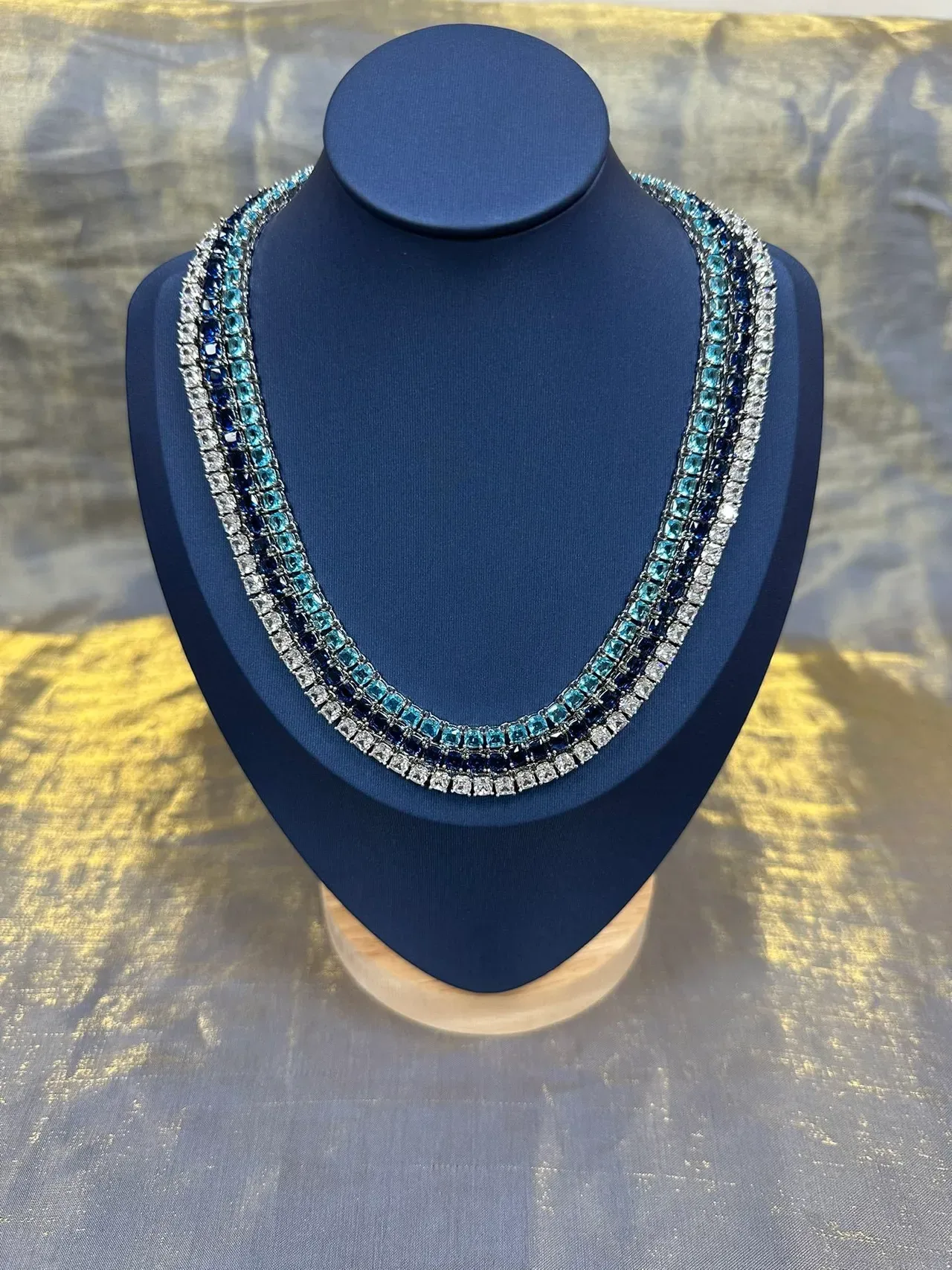 Blue Rectangular Stone Channel-Set Necklace 7