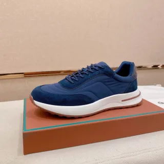 Blue Suede and Nylon Panelled Low-Top Lifestyle Sneaker