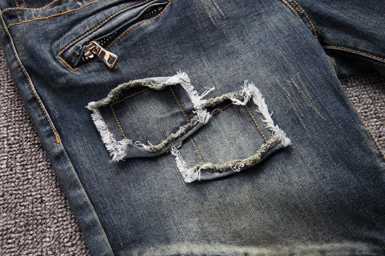 নীল সাদা distressed জিপার পকেট শর্টস 9
