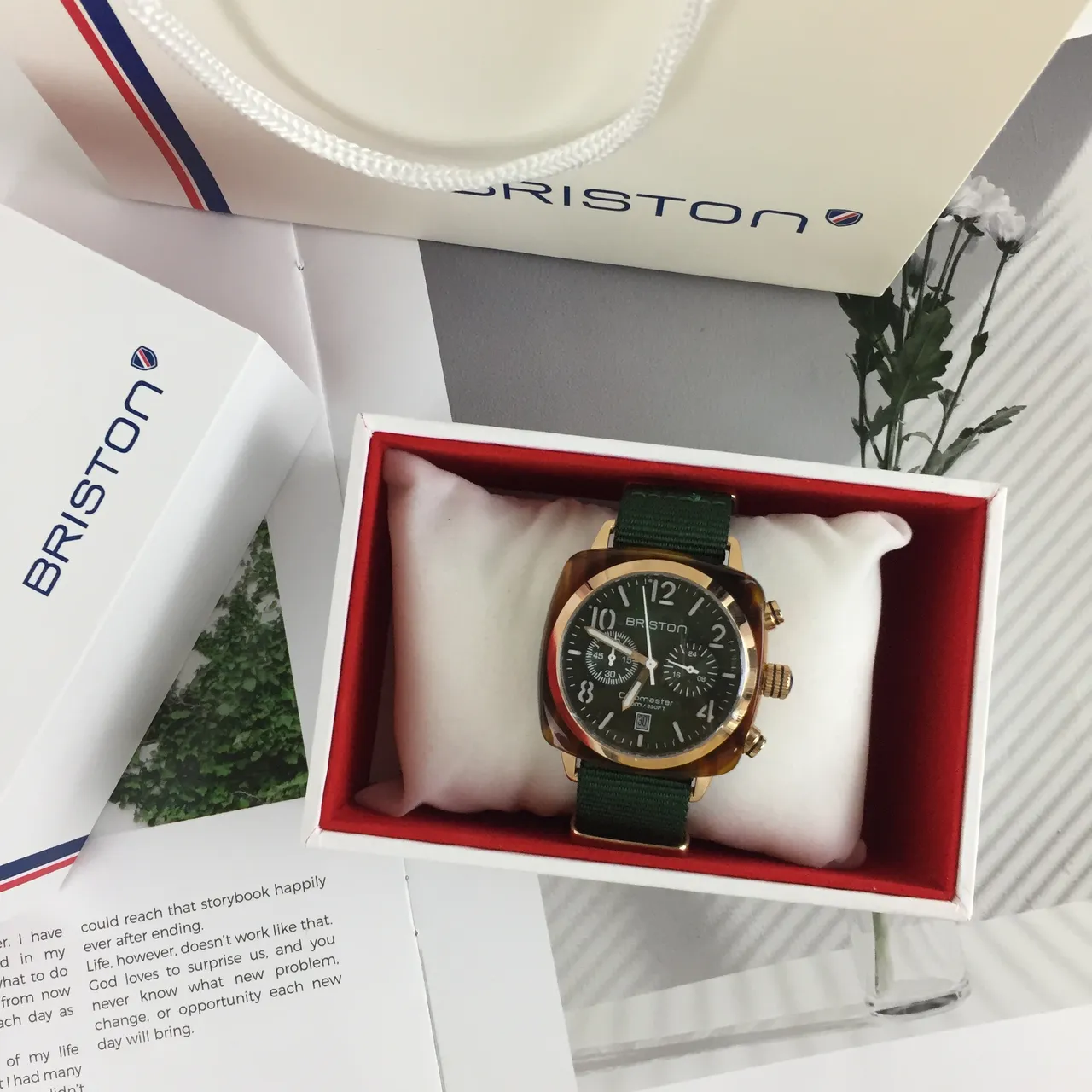 Bristol Clubmaster Chronograph हरी NATO Strap यांत्रिक घड़ी 7