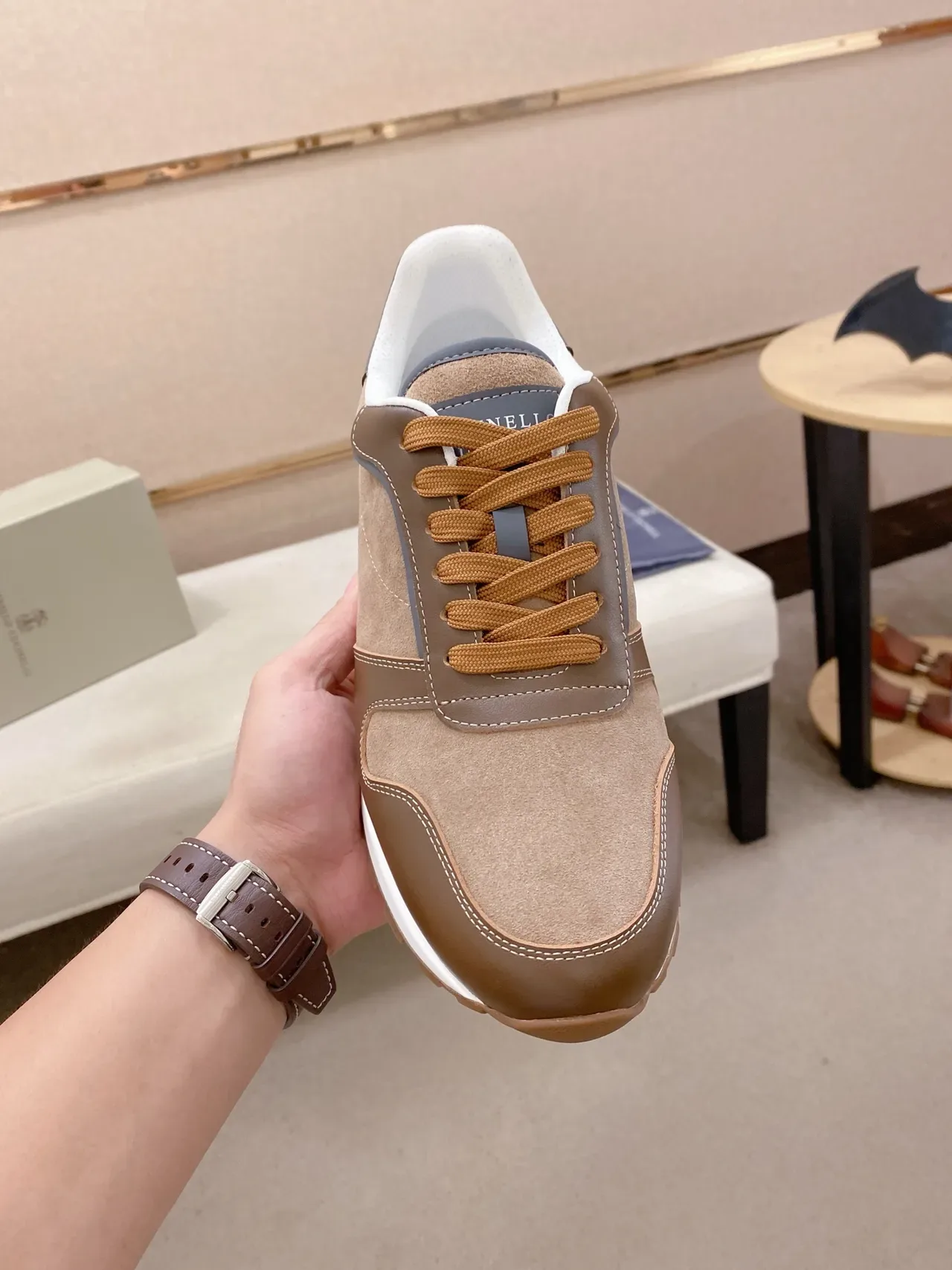 Brown and Tan Suede Leather Panel Sneaker 5