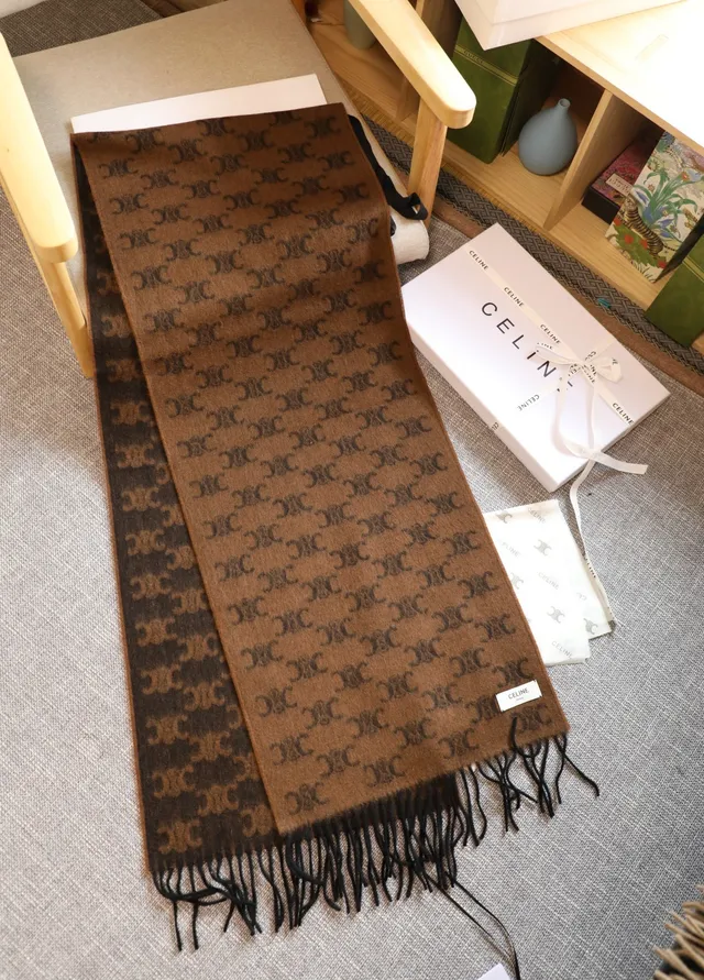 Brown Monogram Fringed Oversized Cashmere Scarf 3