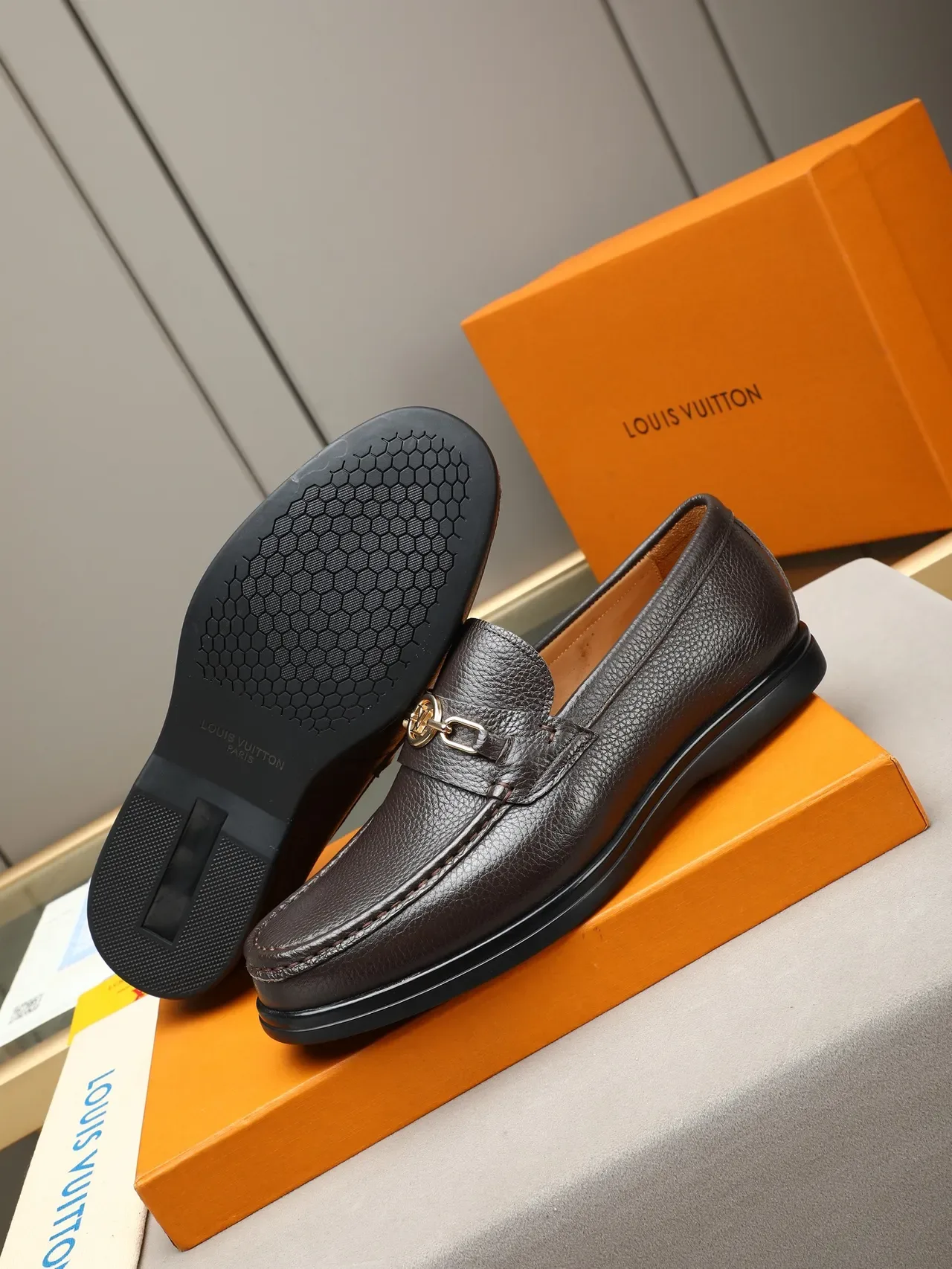Brown Pebbled Leather Horsebit Loafer 4