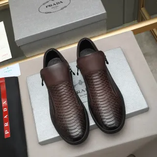 Brown Snake-Embossed Zipper Slip-On Loafer