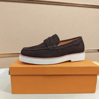 Brown Suede Penny Strap Platform Loafers