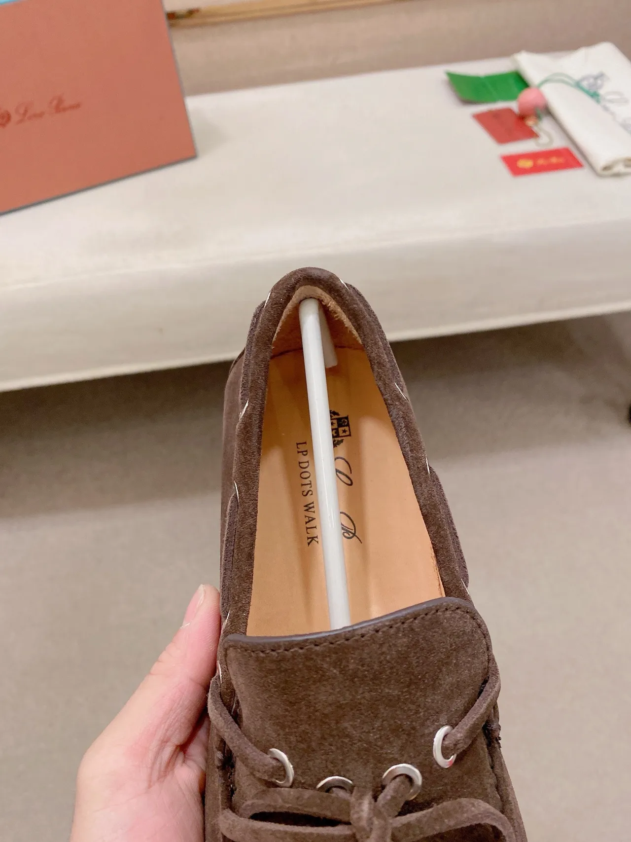 Brown White Suede Upper Moc-Toe Stitching Loafer 6